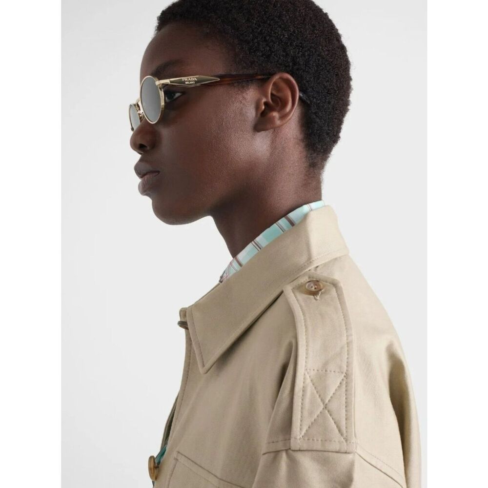 NEW Prada PR65ZS ZVN70L Pale Gold Dark Green Oval Metal Unisex Sunglasses - Picture 13 of 13